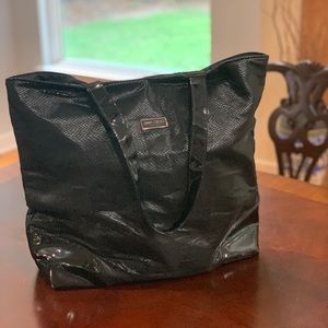 Jimmy Choo Parfums Tote; soft, black, snakeskin print, patent leather